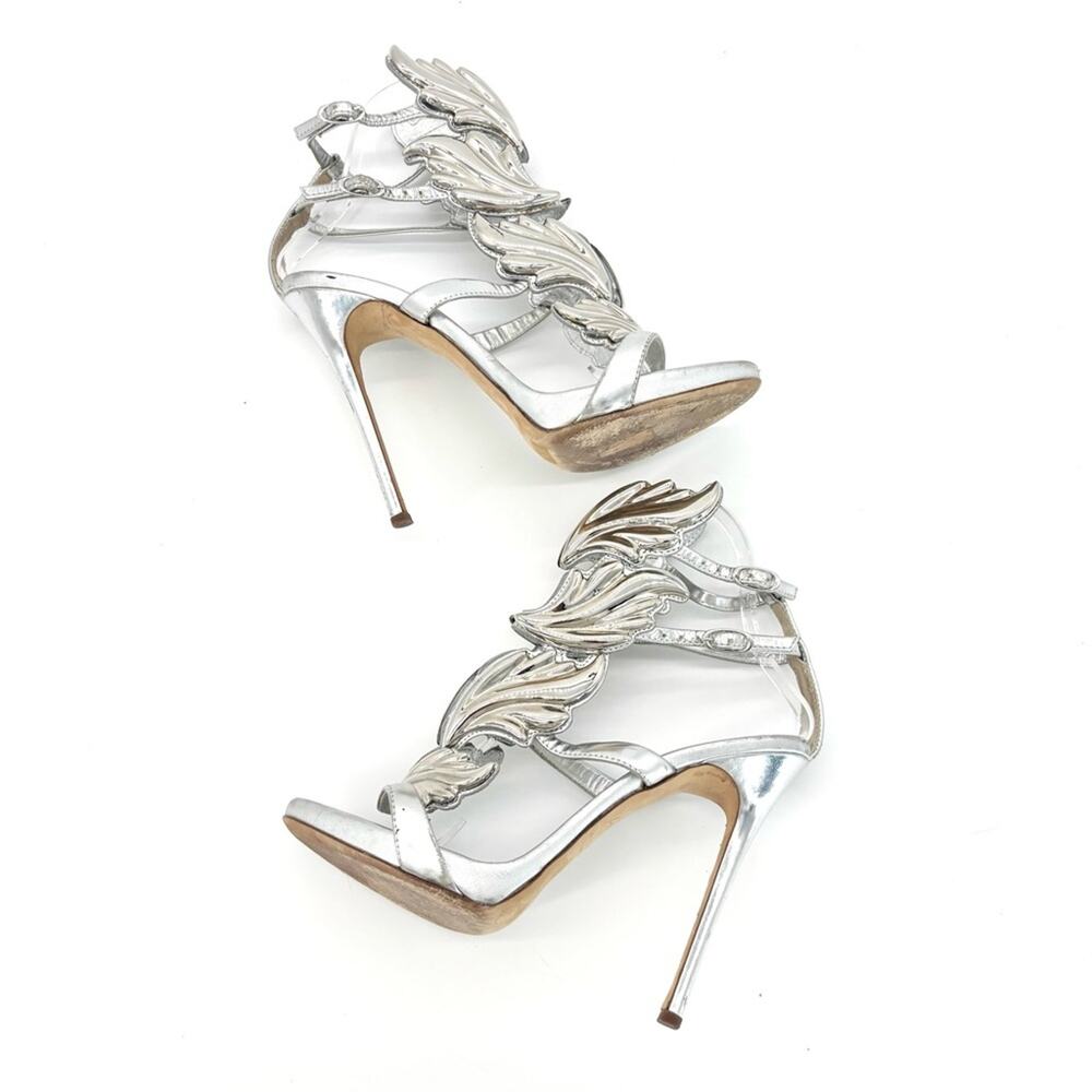 Giuseppe Zanotti Cruel Coline Silver Metal Wing Strappy Stiletto Sandals 38 - Picture 7 of 9
